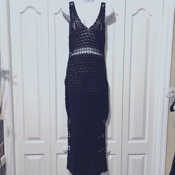 Cleobella Crocheted Dress-Black-Size Small-Stretch-Luxury-Resort Wear Cover-Sun - Picture 3 of 16